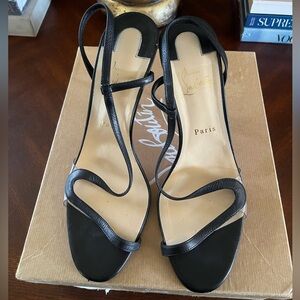 Christian Louboutin Rosalie Black Leather Strappy Slingback Heels with pvc 41.5